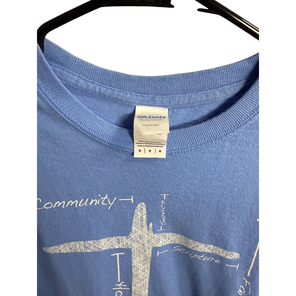 Gildan Mens Blueprint Of The Church Bridgeport Camp 2019 Cross T-Shirt Blue M - Picture 3 of 4